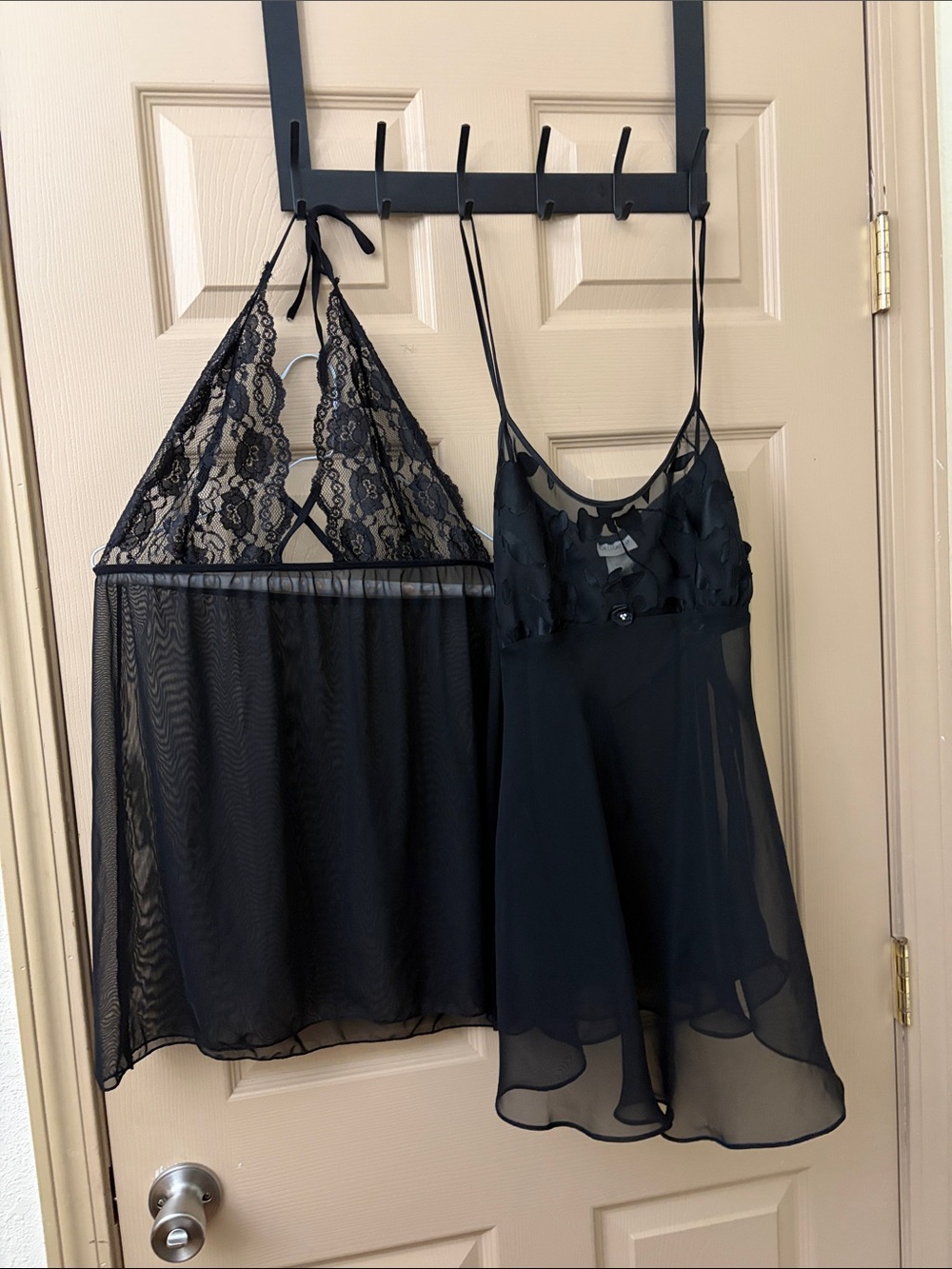 Vintage Black Lace & Sheer Babydoll Chemise - Women's Intimates